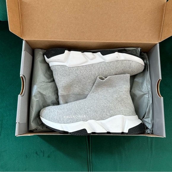 Balenciaga Shoes - Balenciaga Speed LT Sweatshirt Knit Grey White Logo Sock High Top Sneaker